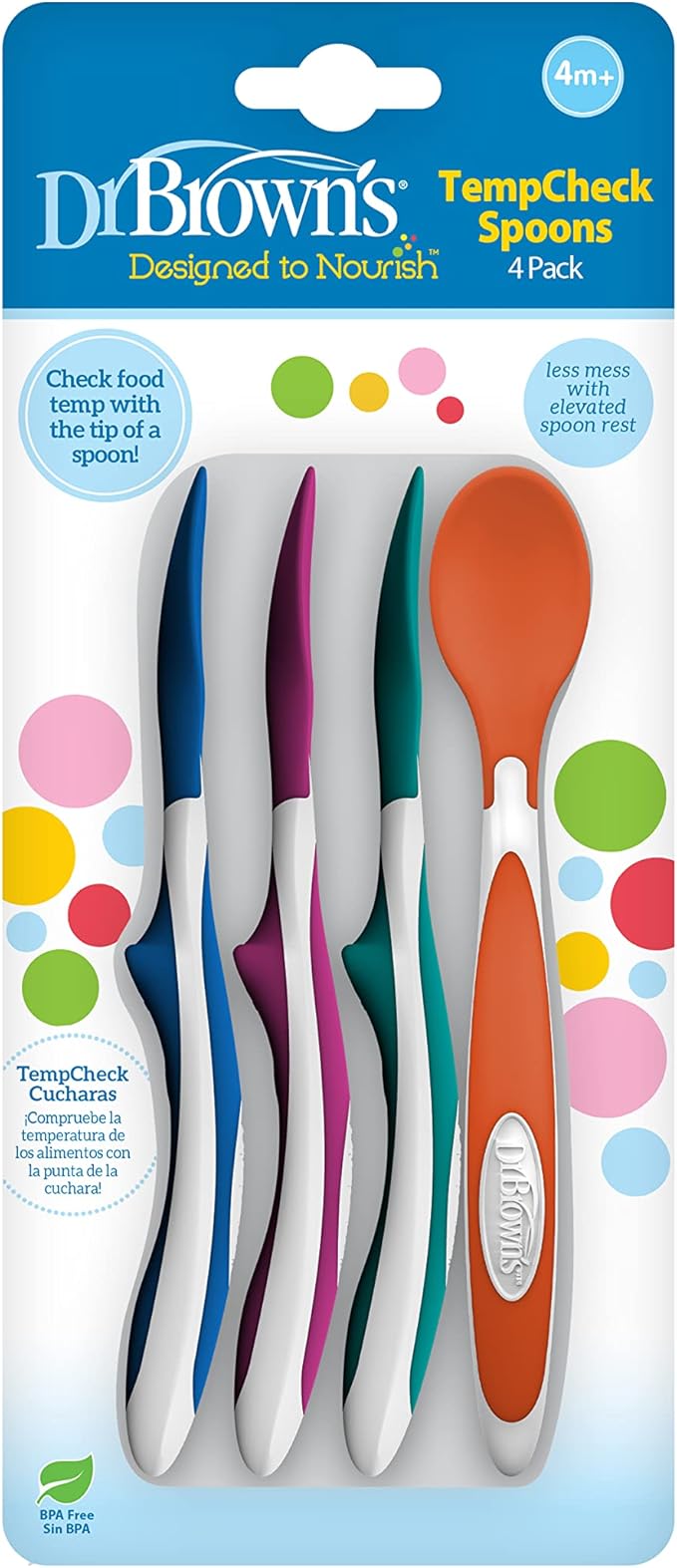 Dr. Brown's Designed to Nourish TempCheck Spoons,Blue,4 Count (Pack of 12)