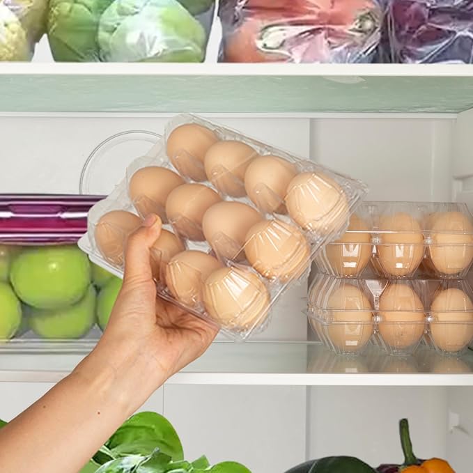 180 Pack Clear Plastic Egg Cartons, Reusable Stackable Egg Containers for Farm, Market & Fridge Storage, 3×4 Grid