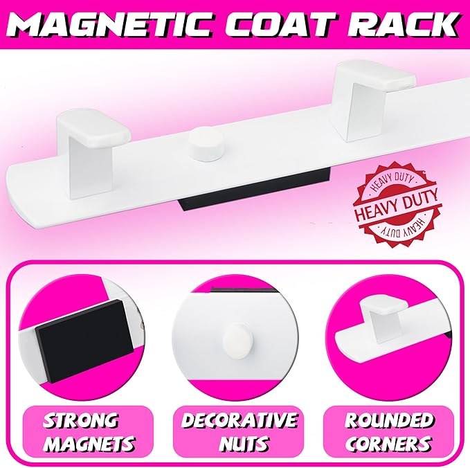 ULIBERMAGNET Magnetic Hooks,Heavy Duty Coat Magnetic Rack,Strong Rubber Magnetic Hanger for Refrigerator,Metal Cabinet,Hanging Coat, Towel, Bag, Backpack(White/4 Hooks)