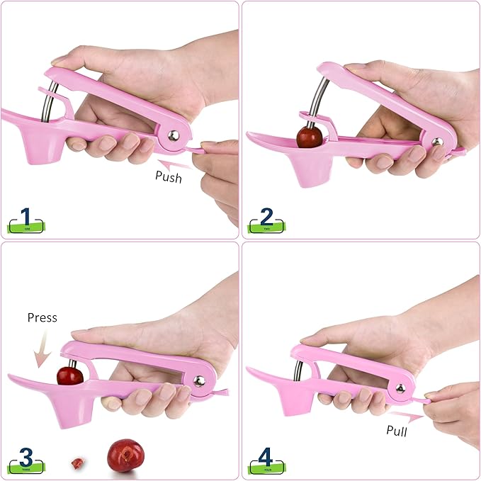 Cherry Pitter - UCMORX Stainless Steel Cherries Pitter Tool Cherries Corer Cherry Remover for Making Cherry Jam with Lock Design(Pink)