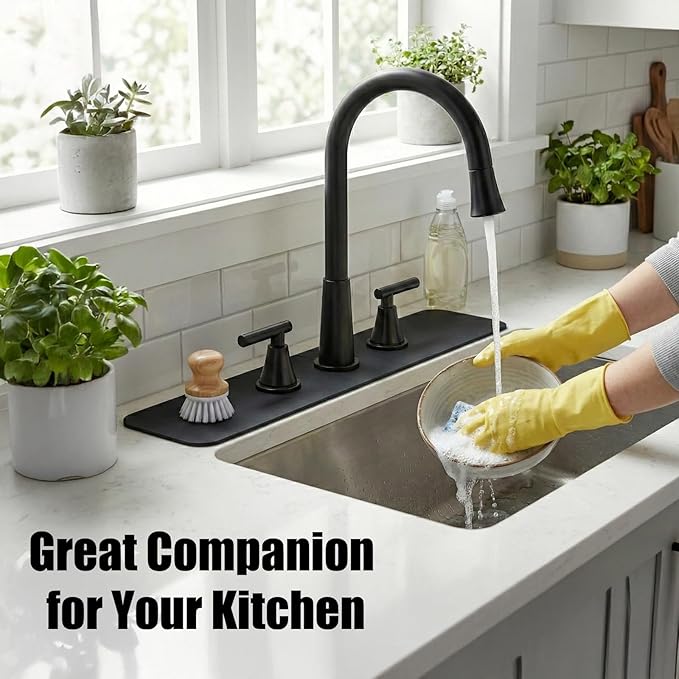 2PCS Faucet Mat for Bathroom Sink 3 Holes: 23.5’’Lx4.5’’W Splash Guard Fits 8 Inch Widespread Farmhouse Vintage Bridge Kitchen Vanity Faucet - Customizable Counter Protector for Irregular Sink