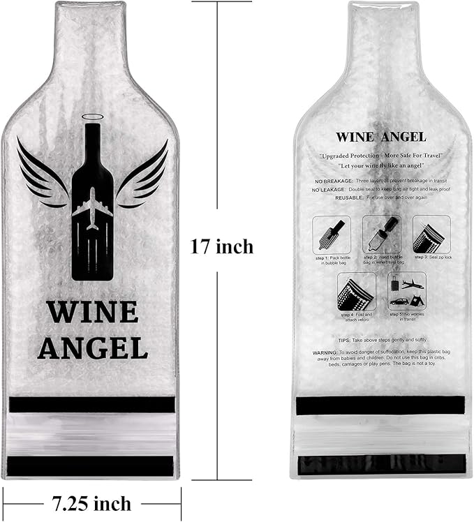 [UPGRADED PROTECTION] 4 Set (8 pcs) Reusable Wine Bags for Travel, Wine Travel Protector, Bottle Travel Sleeve Case For Airplane, Car, Cruise, TRIPLE Protection Luggage Leak-Proof Safety Impact Resist