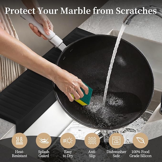 Sink Edge Protector with Suction Cup, 14" x 4", Silicone Sink Splash Guard for Kitchen & Bathroom, Protect Countertop from Scratches, Stains, for Stainless Steel Granite Quartz, Black