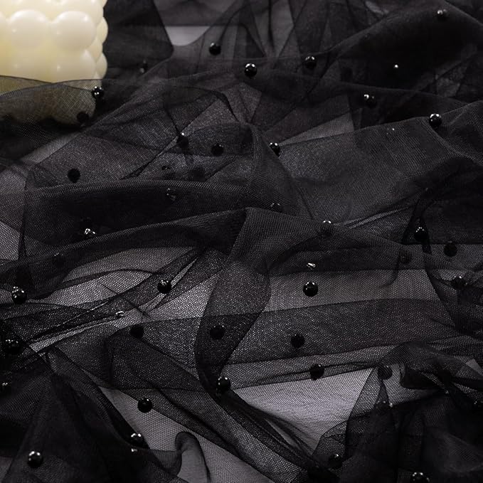 Socomi Pearl Table Runner Tulle Black Summer Cheesecloth 10FT Gauze Cheese Cloth Sheer Chiffon Dining Wedding Birthday Party Baby Shower Bridal Anniversary Holiday Centerpiece Table Decor