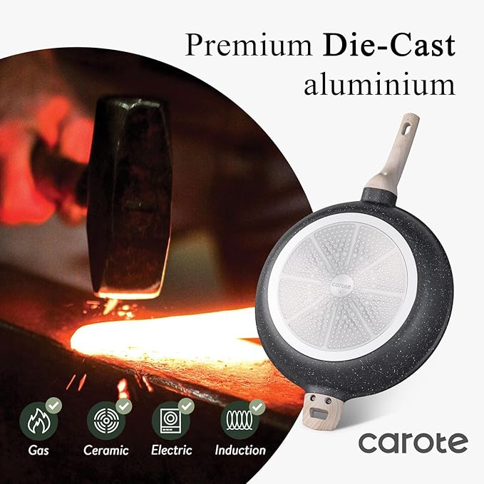CAROTE 12.5 inch Nonstick Frying Pan Skillet,Non Stick Granite Fry Pan Egg Pan Omelet Pans, Stone Cookware Chef's Pan, PFOA Free,Induction Compatible