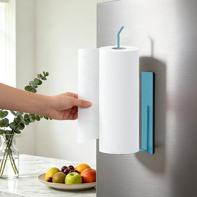 Paper Towel Holder Magnetic, Magnetic Paper Towel Holder for Fridge, Toilet Paper Roll Holder Magnet Towel Rack Wall Mount Shelf Bar for Towels Rolls Bathroom RV Dorm Kitchen Wall Decor, Blue