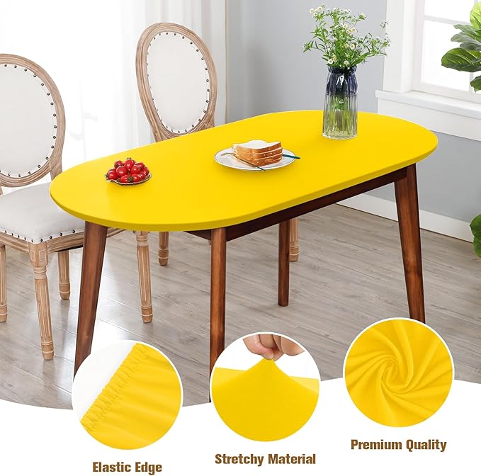 NEWISHER Fitted Oval Tablecloth 48 x 68 Inch Elastic Table Cloth, Stretch Spandex Table Cover Gold Washable Polyester Top Cap Cover for Dining Picnic Camping Indoor and Outdoor