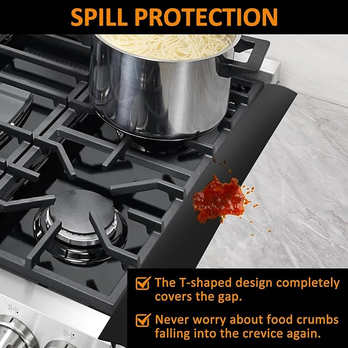 2 Pack Silicone Stove Counter Gap Covers, Heat Resistant Stove Gap Filler, 21 Inch Black Stove Guard for Counter, Easy to Clean