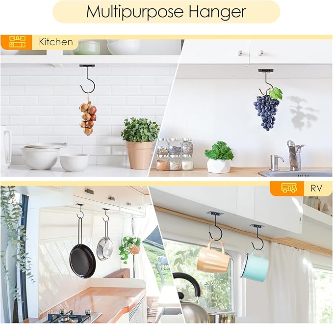 Self Adhesive Banana Hook Under Cabinet Foldable Banana Hanger Black Metal Under Counter Banana Hook to Keep Bananas Fresh Banana Holder for Kitchen RV Space Saving