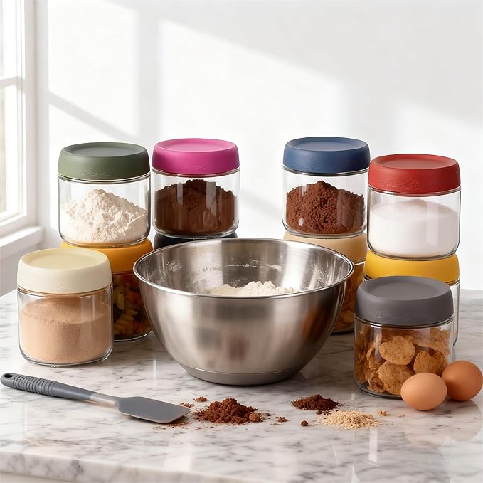 10oz 8Pack Glass Overnight Oats Jars Containers with Airtight Leakproof Lids, Reusable Mason Jars for Meal Prep, Yogurt Parfaits, Smoothies, Salads & Healthy Breakfasts(10oz-8Pack)