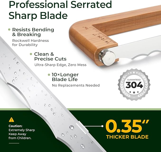 keechee Sourdough Bread Knife – Extra Large Bread Slicer for Homemade Bread with Thickness Guide & Stainless Steel Blade, Even Slice Cutter for Baguettes, Bagels, Gift for Bread Lovers (Standard)