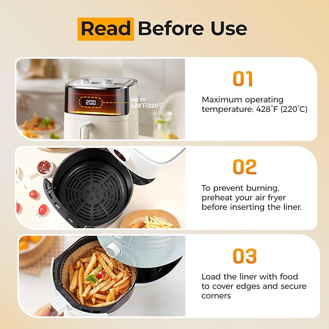 100Pcs Air Fryer Paper Liners Disposable, 8 Inch Max Xl Large Cooker Air Fryer Disposable Paper Liners, Oil Proof Parchment Sheets Round Basket Bowl Liner for Baking