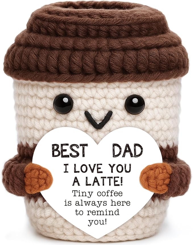 OCCdesign Mini Fathers Day Dad Gifts from Daughter Son Wife Crochet Coffee Cup Birthday Gifts for Men Father Husband Bonus Dads Stepdad Father-in-Law Daddy Best Dads Ever Gift Father's Day Ideas