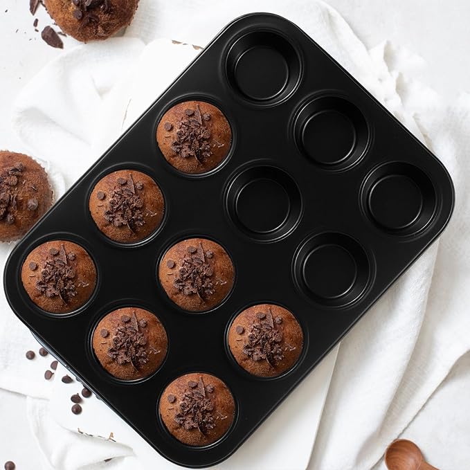 11-Piece Nonstick Baking Pans Set - Professional Grade Carbon Steel Bakeware with Premium Coating- Dishwasher Safe, Stackable, Oven Safe to 450°F (Black)