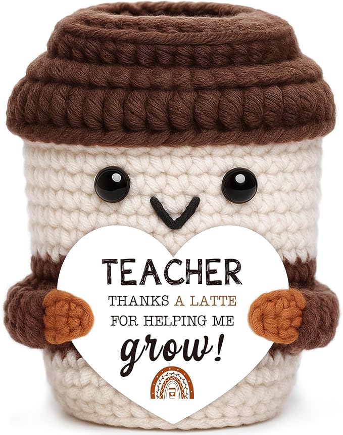 OCCdesign Mini Teacher Appreciation Gifts for Women Men Teachers Graduation Gift for Her Him Crochet Coffee Gifts for Birthday Retirement Thank You Gift Classroom Encouragement Handmade Coffee Cup