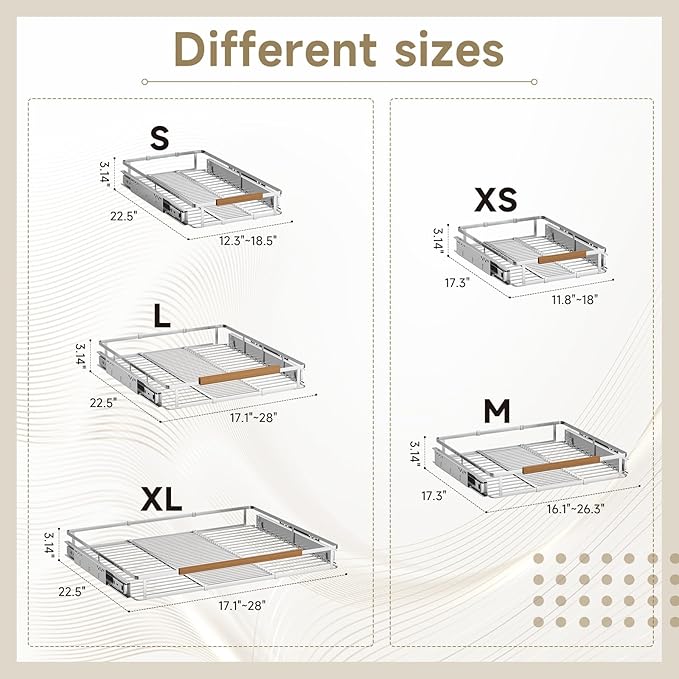 2 Pack Expandable Pull Out Cabinet Organizer，Side Mounting 23.2~39.99"x22.5"Cabinet Pull Out Shelves, Expandable Slide Out Spice Rack for Kitchen Bathroom Office