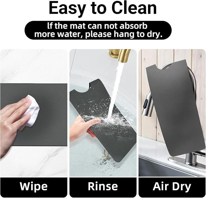 LOPNUR Faucet Mat for Kitchen Sink Protectors, 29 Inch Extra Long Kitchen Sink Splash Guard Behind Faucet, Cuttable Bathroom Water Splash Guard with Super Absorbent Diatomite Fast Drying, Grey