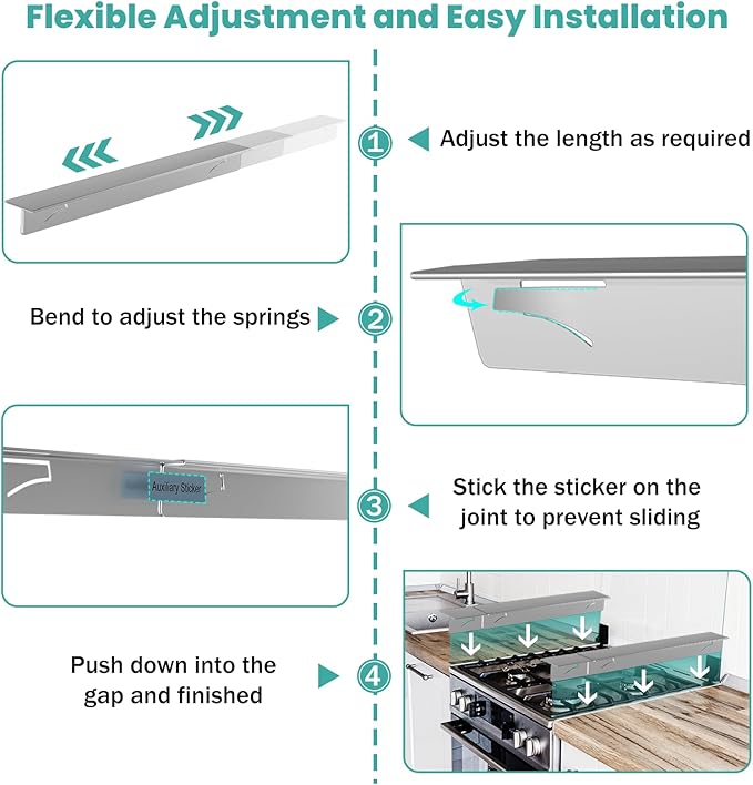 Stove Gap Covers Stainless Steel Stove Gap Filler,13.8'' to 27.5'' Adjustable Length (2PCS),Oven Stove Side Gap Guards Between Stove top and Counter for Kitchen,Range Trim Kit,Heat Resistant,Silver