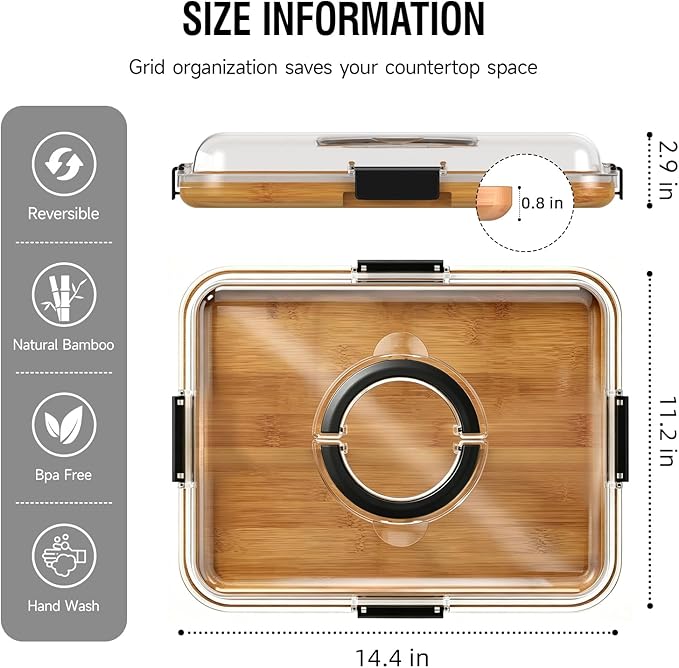 Renmxj Carbonized Charcuterie Board with Clear Lid, Portable Cheese Board Charcuterie Boxes Cutting Boards for Kitchen, House Warming Gifts New Home, Gifts for Women (Carbonized Bamboo, 1 Compartment)