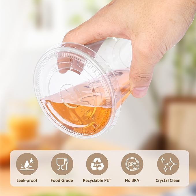 tchrules 100 Set 18oz Plastic Cups with Lids and Straws, Disposable Clear Iced Coffee Cup with Lid, Round Bottom Plastic To Go Cups for Cold Drinks Slushie Smoothie Lemonade Party Picnic Shop Supplies