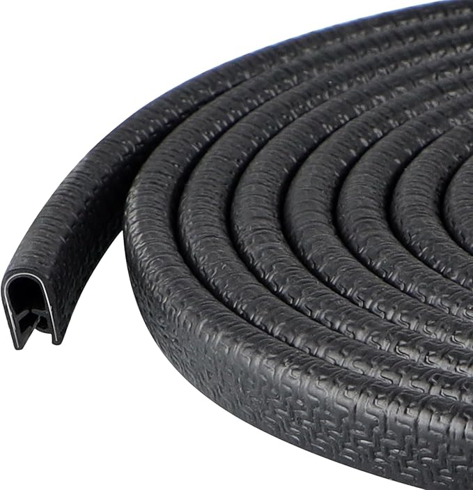 Rubber Edge Trim Guard 10ft/3m, Adhesive Free Door Edge Protector, U Shape Edge Seal Strip with Embedded Metal Clips Fits 3/64" to 1/8" Thick Edges (Black)