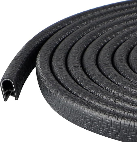 Rubber Edge Trim Guard 10ft/3m, Adhesive Free Door Edge Protector, U Shape Edge Seal Strip with Embedded Metal Clips Fits 3/64" to 1/8" Thick Edges (Black)