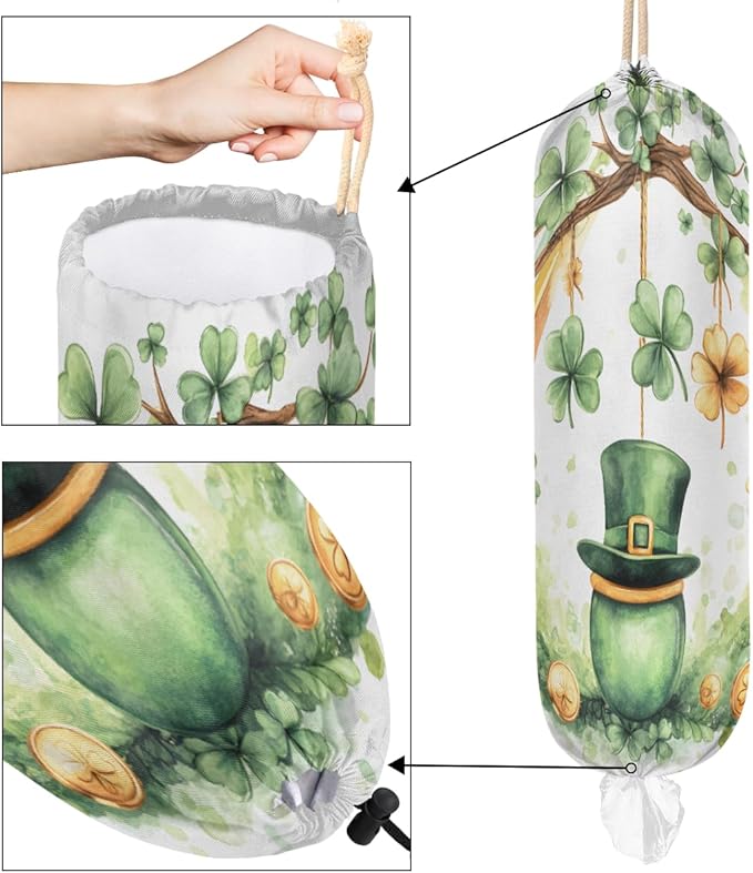 Plastic Bag Holder, St. Patrick'S Hat Grocery Bag Holder for Shopping Bags, Wall Mount Plastic Bag Storage Organizer Dispenser, Storage Holder for Home Kitchen Camper,A-10