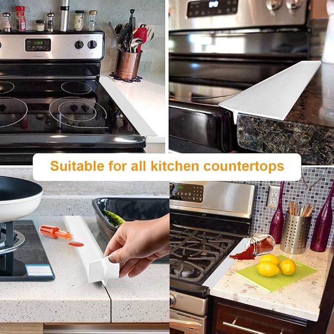 Stove Gap Covers Kitchen Counter Gap Covers 25 Inch, 2 Pack Heat Resistant Oven Gap Filler Seals Gaps Between Stovetop and Counter, Easy to Clean, White