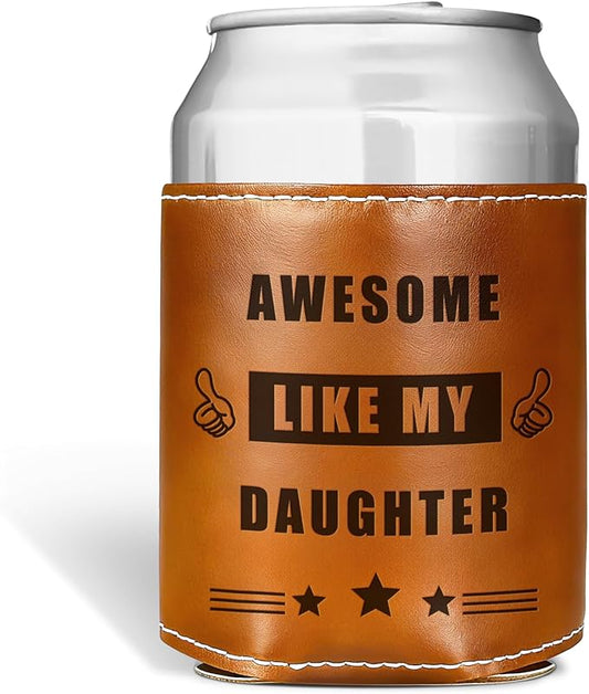 Fathers Day Gifts for Dad from Daughter,Funny Gifts for Men,Mens Birthday Gag Cool Retirement Christmas Gifts for Him Husband Grandpa,Leather Can Cooler Sleeve Holder for Soda