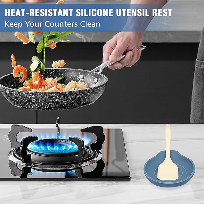 Silicone Spoon Rest for Stove Top - BPA-Free, Heat-Resistant Spoon Holder - Spoon Rest for Kitchen Counter - Large Cooking Utensil Rest for Spoons, Spatulas, Ladles or Tongs - Indigo 2 Pack
