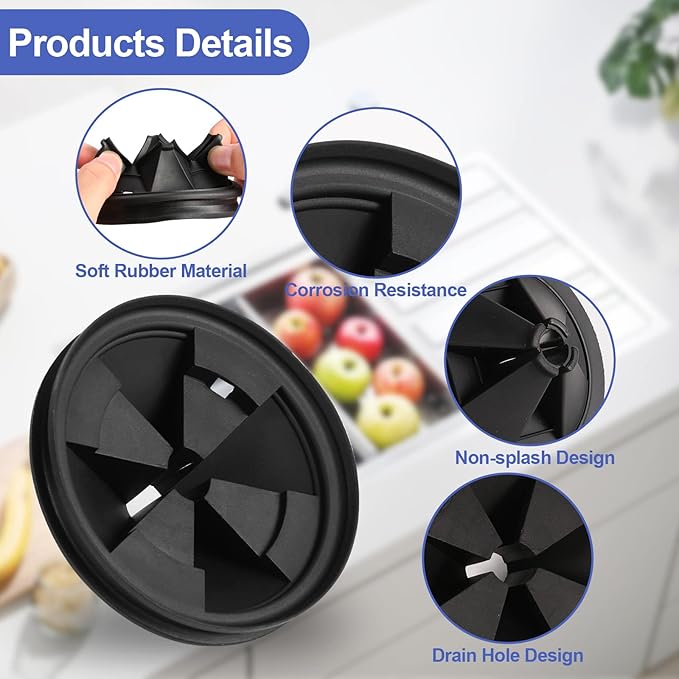 Garbage Disposal Splash Guard 3 3/8 Inch,Rubber Sink Baffle Drain Covers and Plugs,Food Waste Disposal Stopper for Moen and InSinkErator Evolution Series Removable Collar EPDM Strainer Insert Parts