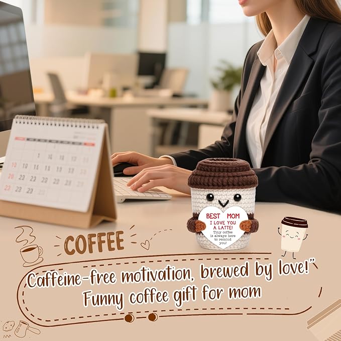 OCCdesign Mini Birthday Gifts for Mom from Daughter I Love You Crochet Coffee Appreciation Gifts for Mom Women Mother Wife Bonus Moms Stepmom Mother-in-Law Mommy Best Handmade Gift