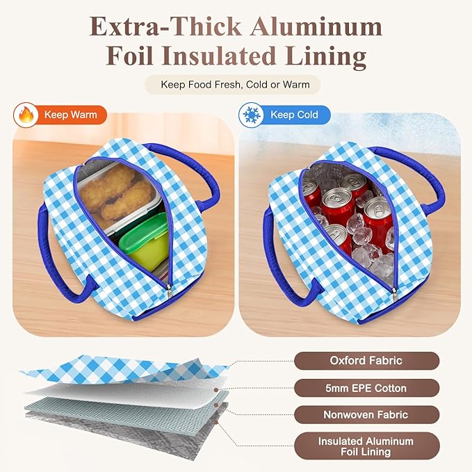 KUBYA Lunch Box for Women Adult Men, Cute Insulated Lunch Bag Women Reusable Large Lunch Boxes Tote Bag Leakproof Simple Thermal Cooler Bag for Work Office Picnic