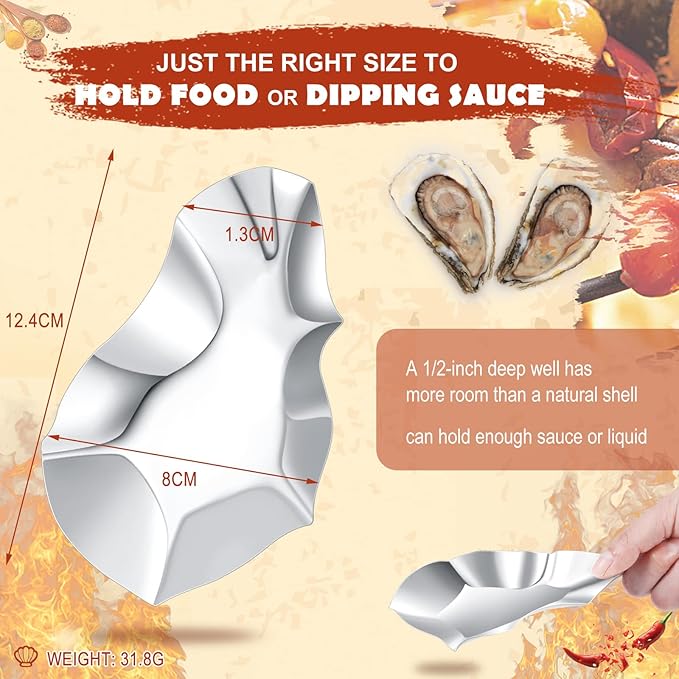 Honeydak Set of 24 Stainless Steel Grillable Oyster Shells Reusable for Baked Grilled Shells for Cooking Silver Kitchen Metal Oyster Dish for Seafood Clam Scallop