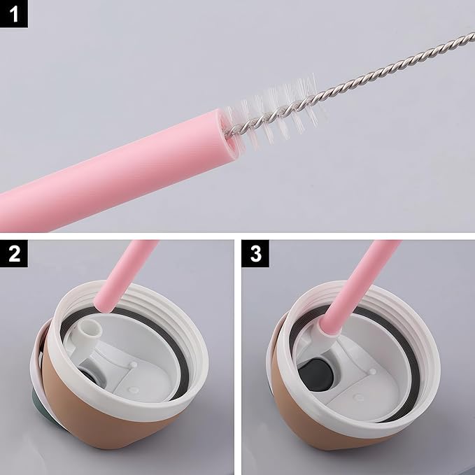 Joshey 6PCS Replacement Straws for Owala FreeSip 24oz & 32oz Water Bottles - Reusable Plastic Straws with 1 Cleaning Brush, Travel Tumbler Accessories Parts(Pink)