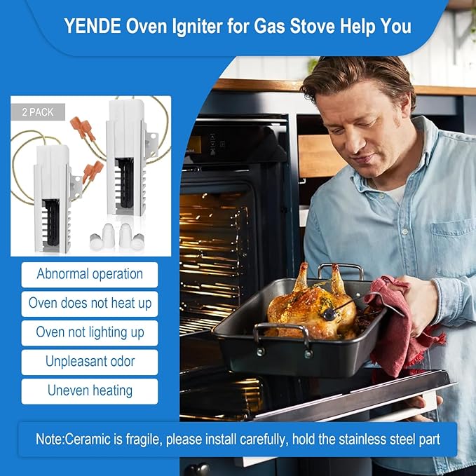2 Pack PB040001 Gas Range Oven Igniter, Oven Igniter for Gas Stove for Viking Range Oven Igniter, Replace AP5315579 065650-000 SGR4001 792263, with 4 Ceramic Nuts.