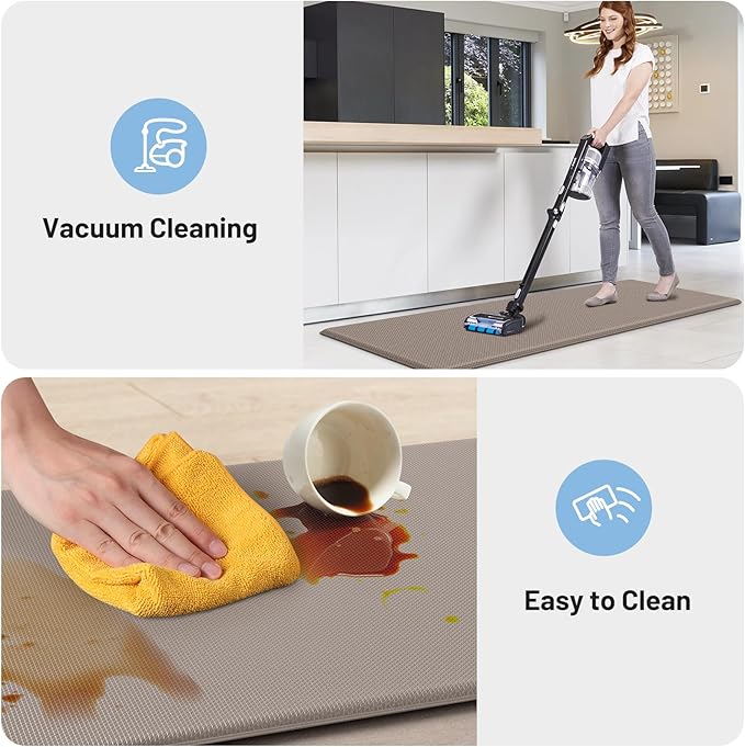 StepLively Kitchen Mat, 2 PCS Kitchen Rugs, Cushioned Kitchen Mats for Floor, Anti Fatigue Kitchen Rug Set, Non-Skid Standing Mat for Kitchen, Office, Sink, 17.3"×30"+17.3"×47", Khaki
