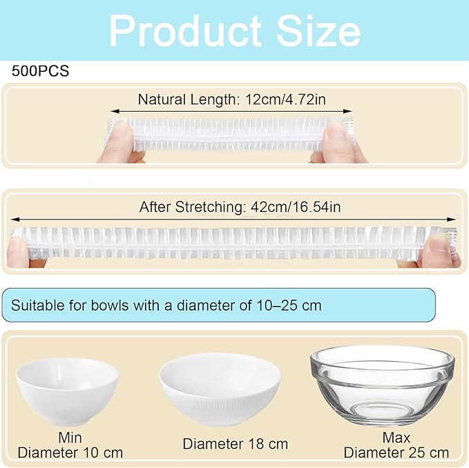 500pcs Plastic Bowl Covers Elastic Reusable Food Covers Outdoor Thickend Kitchen Bowl Dish Plate Cover, Sourdough Bread Baking Supplies, Fruit Fresh Keeping Storage Accessories Food Grade (White-M)