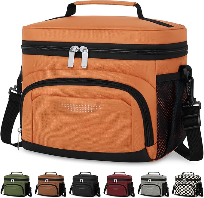 Vankor Insulated Lunch Bag for Men Women, Reusable Lunch Box Leakproof Cooler Lunch Tote Bag with Adjustable Shoulder Strap for Work Office Picnic Beach Travel, Orange