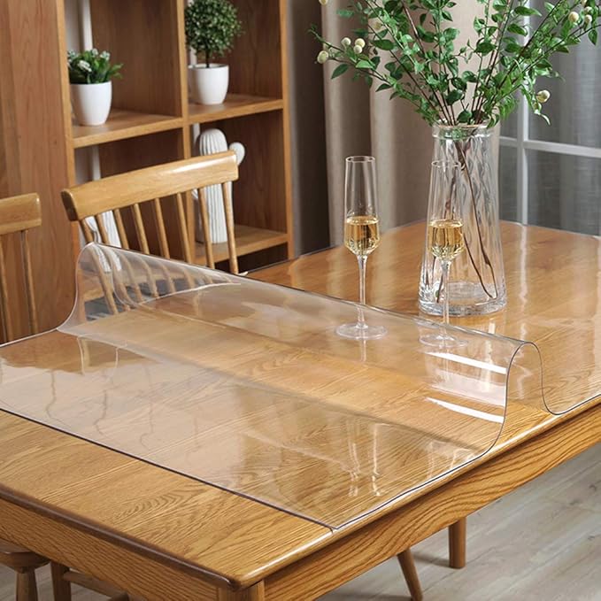 28x56 inch Multi Size Clear Plastic Table Protector 1.5mm Thick PVC Cover Pad Vinyl Protector Easy Clean Waterproof Wipeable Furniture Topper Pad for Dining Living Room Coffee Mat Desk Pad Rectangle