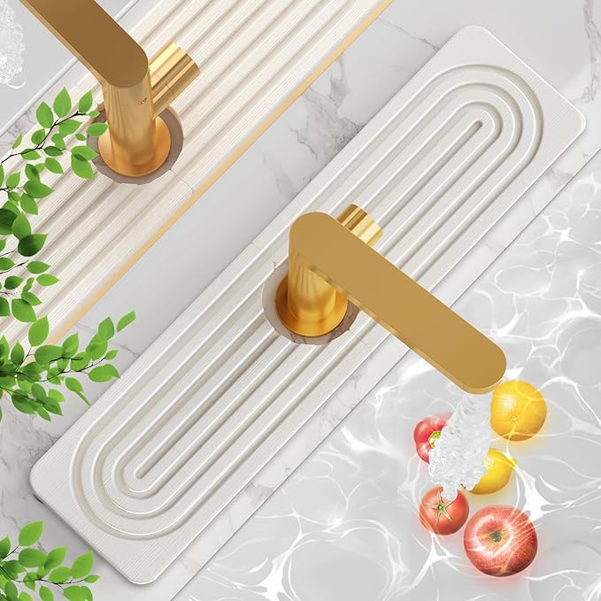 Stone Quick Dry Faucet Mat for Kitchen Sink [Diatomite Super Fast Drying] Stone Faucet Mat for Kitchen Sink Splash Guard Sinks Stones Quick Dry around Faucets Drying Bathroom