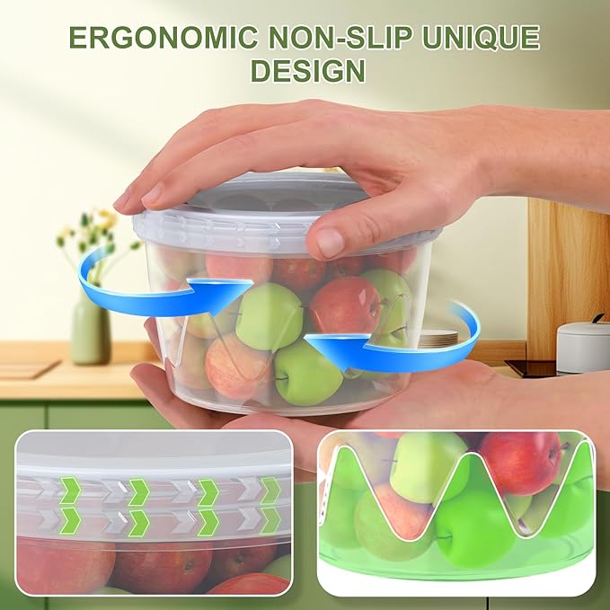 12 Pack-17oz Reusable Freezer Storage Containers, [STURDIER and MORE DURABLE] Airtight Plastic Food Storage Containers with Twist Top Lids, |BPA Free| Stackable | Leakproof| Microwave/Dishwasher Safe