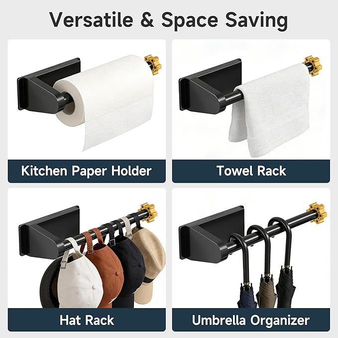 Magnetic Paper Towel Holder for Fridge Strong Magnet Black Kitchen Towel Holders Storage Organizer with Gold Nut for Refrigerator Grill Toolbox