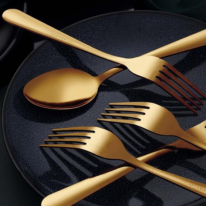 Unokit 24-Piece Stainless Steel Dinner Forks Silverware - 8 Inch Silver Dinner Forks Set of 24, Forks Set, Flatware Forks for Home, Kitchen or Restaurant, Mirror Polished, Dishwasher Safe, Gold
