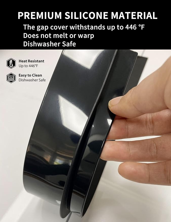 Donpearl 30 inch Black Stove Gap Covers (2 Pack), Silicone Gap Filler for Stove and Counter, Oven Edge Side Gap Guards, Kitchen Range Crumb Catcher Strips between Stovetop and Countertop