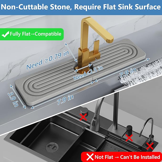 Stone Quick Dry Faucet Mat for Kitchen Sink [Diatomite Super Fast Drying] Stone Faucet Mat for Kitchen Sink Splash Guard Sinks Stones Quick Dry around Faucets Stones Drying Bathroom