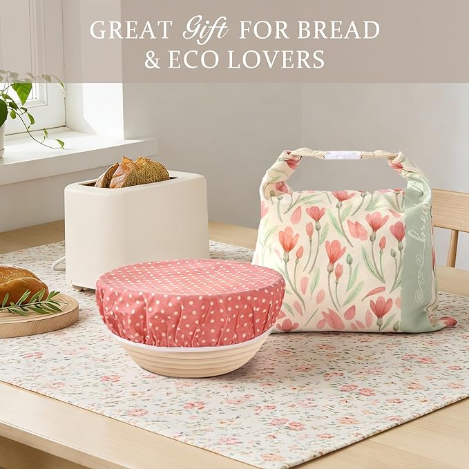Beeswax Bread Bag and Bowl Cover Set, Reusable Beeswax Bread Bag for Sourdough and Homemade Bread, Natural Lined Cotton Bowl Cover for Dough Proofing, Perfect for Baking and Storage