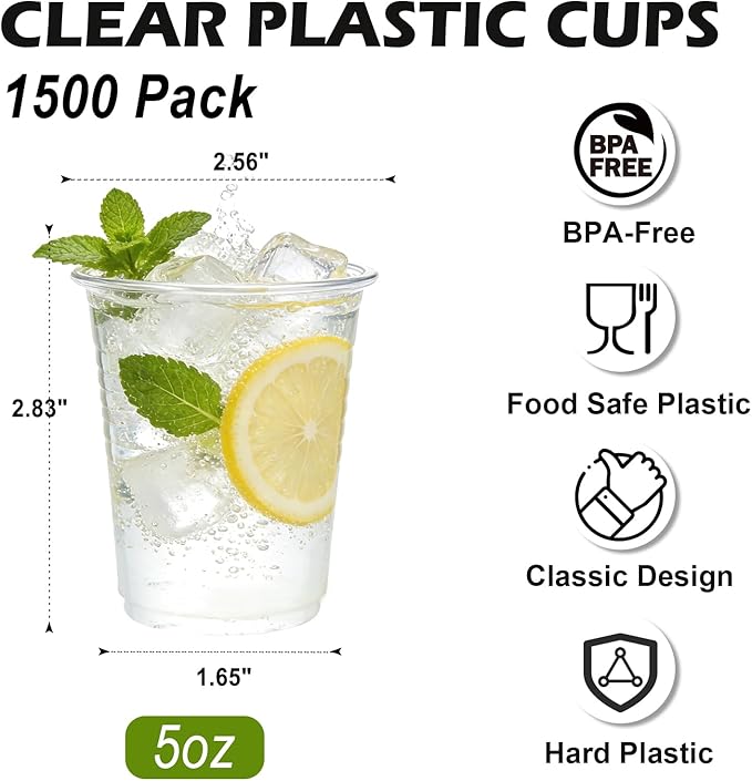 Lamosi 1500 Pack 5 oz Plastic Cups, Disposable Party Cups, Small Drinking cup for Bathroom, Party, Wedding, Travel, BBQ, Picnic, Event