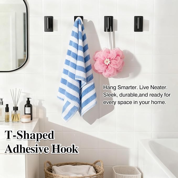 2-Pack Heavy-Duty Adhesive Wall Towel Hooks, No-Drill Wall Mount Hooks for Kitchen, Bathroom, Closet