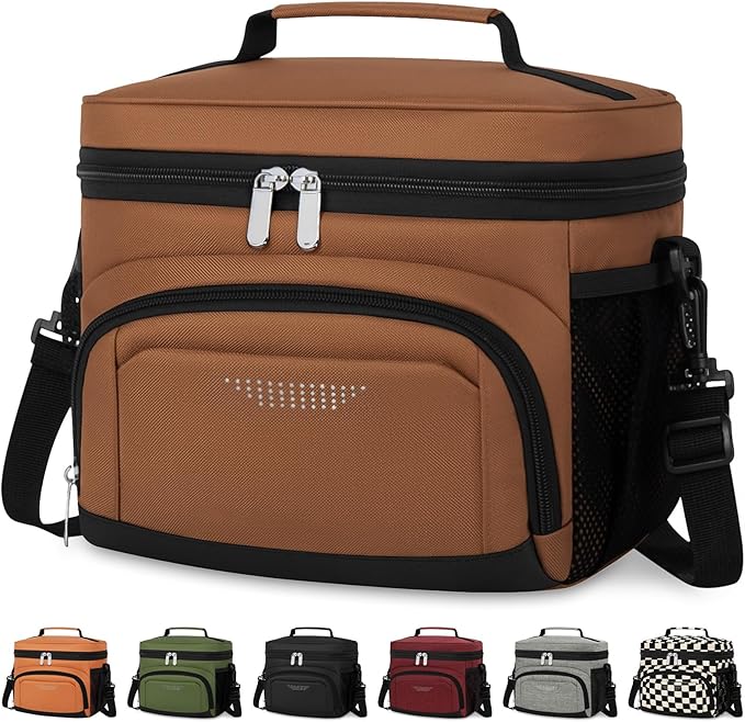 Vankor Large Insulated Lunch Bag for Men Women kids, Reusable Lunch Box kids Leakproof with Adjustable Shoulder Strap for Work Teacher School Picnic Beach Travel, Coffee
